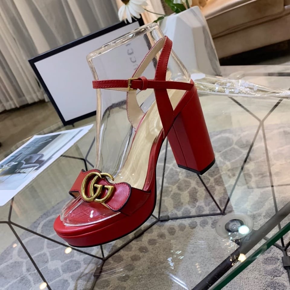 Gucci Gg Leather Heeled Sandal Red view 5