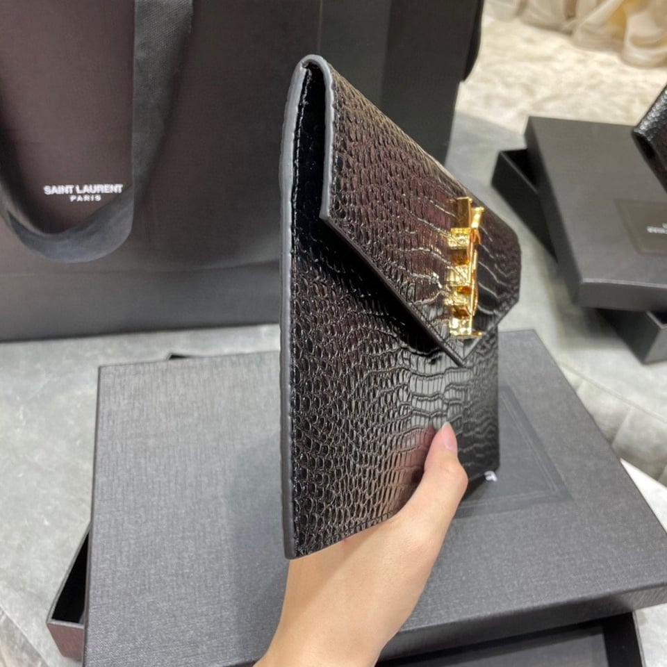 Saint Laurent Uptown Pouch In Crocodile Embossed Shiny Leather view 8