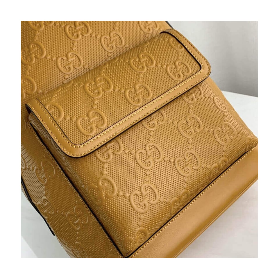 Gucci GG Embossed Backpack in Yellow Leather view 8