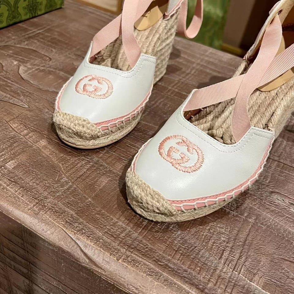 Gucci Gg Canvas Wedge Espadrilles Pink view 6