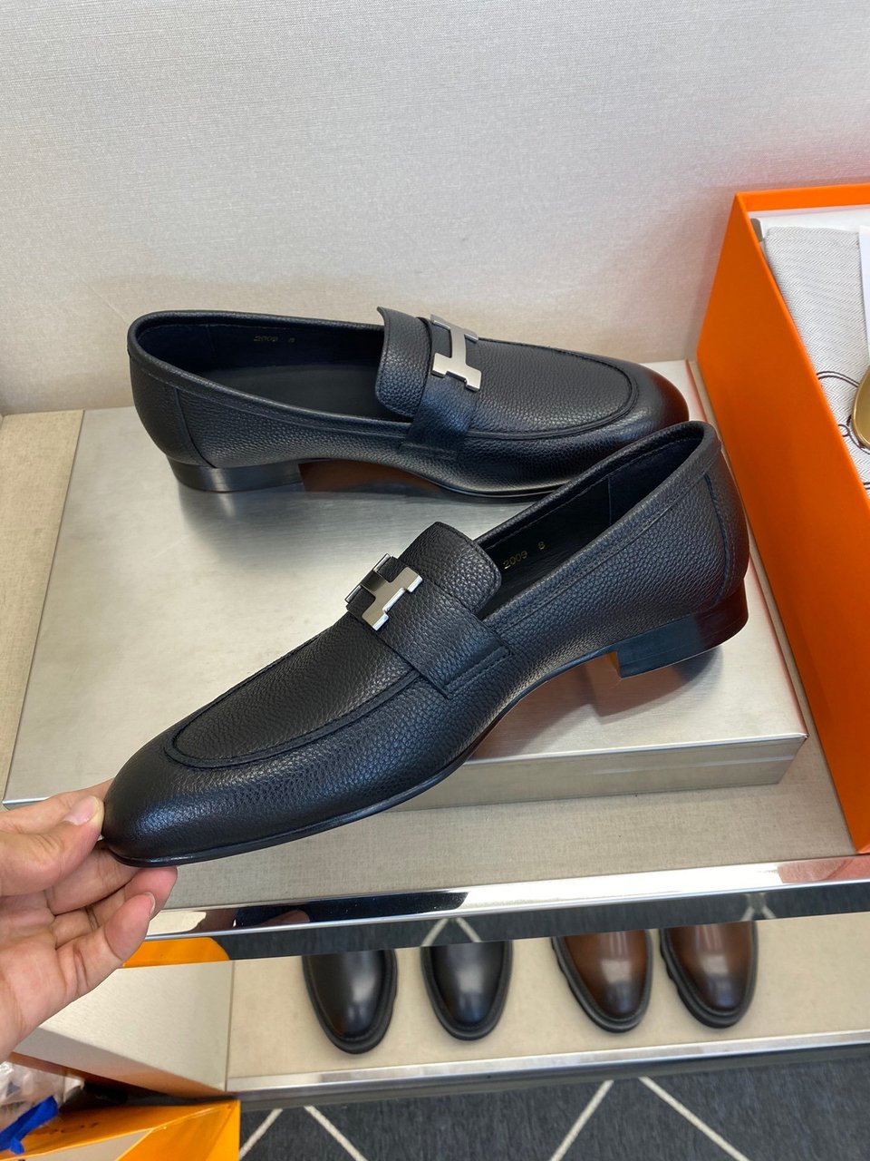 Hermes H-Buckle Black Leather Loafers- Shoes for Men view 6