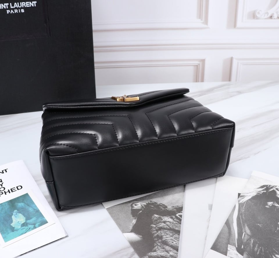 Saint Laurent Loulou Small Chain Bag In Matelassã‰ Y Black Gold 23Cm view 8