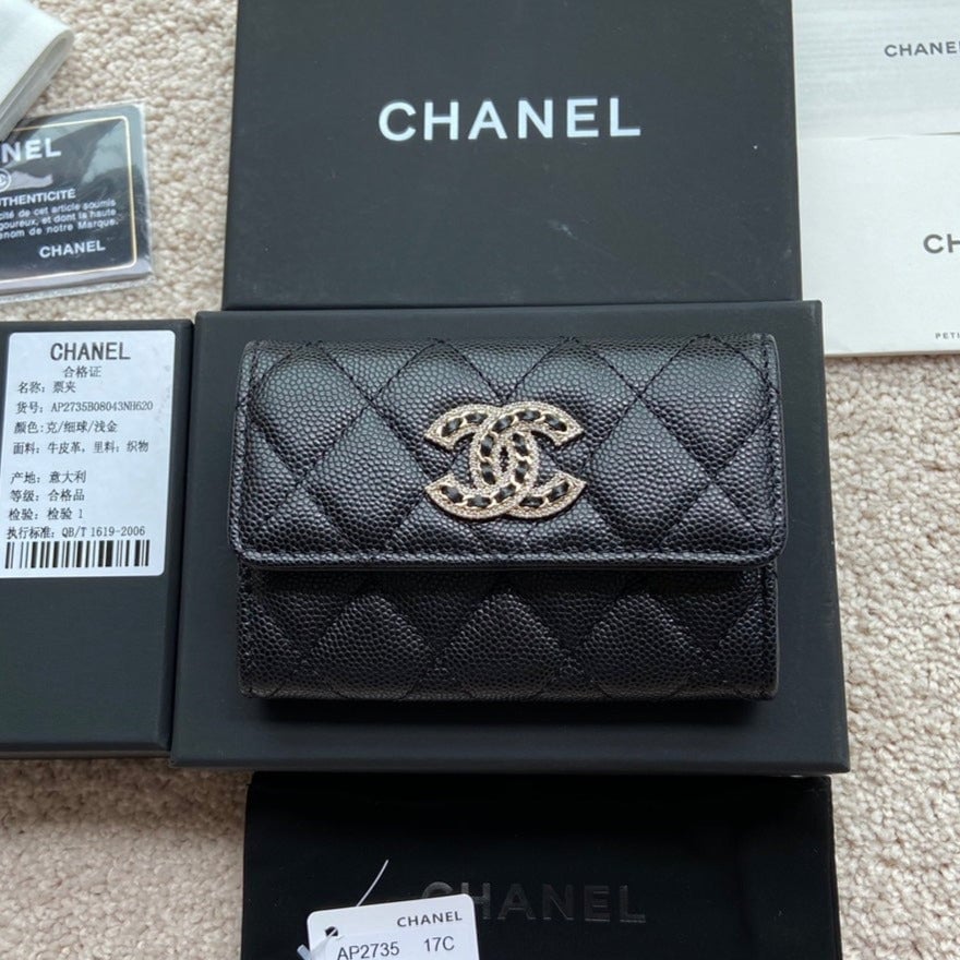 Chanel Small Wallet 11Cm Black Caviar Light Gold Leather Hardware view 2