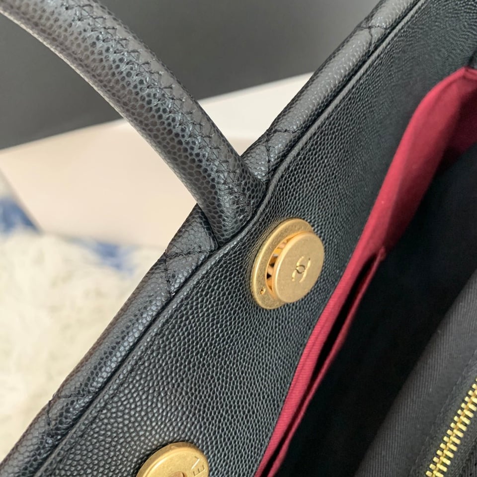 Chanel Shopping Bag 38Cm Black Quilted Caviar Leather Ghw view 6