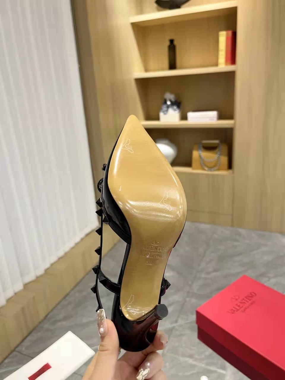 Valentino Rockstud Bow 100 Patent Slingback Pump Black view 3