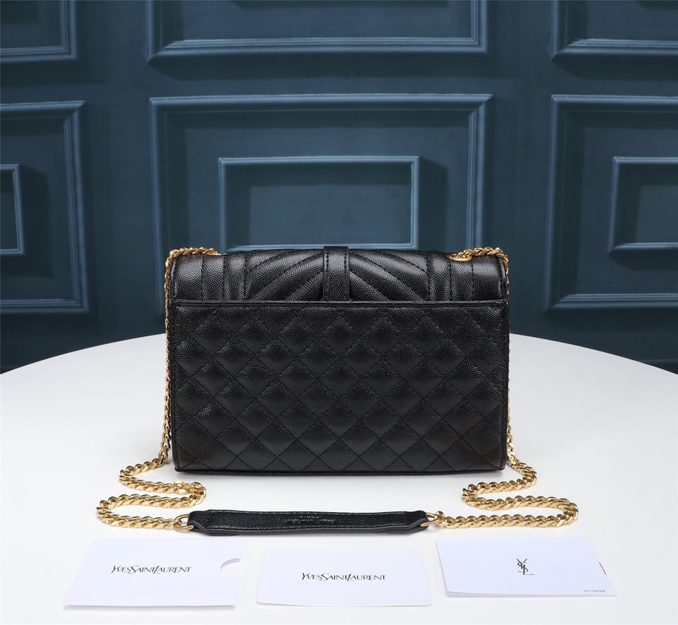 Saint Laurent Envelope Small Bag In Mix Matelasse Grain De Poudre Embossed Black Gold 21Cm view 3