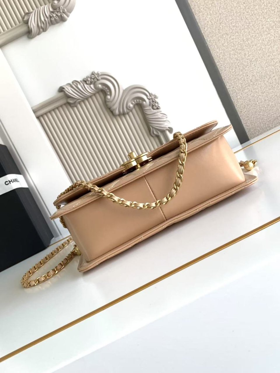 Chanel Calfskin Quilted Perfect Fit Flap Beige 22cm view 5