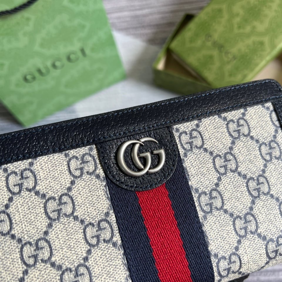 Gucci Ophidia GG Zip Around Wallet Beige With Red and Dark Blue Stripes With Silver Hardware 8in/19cm For Men view 5