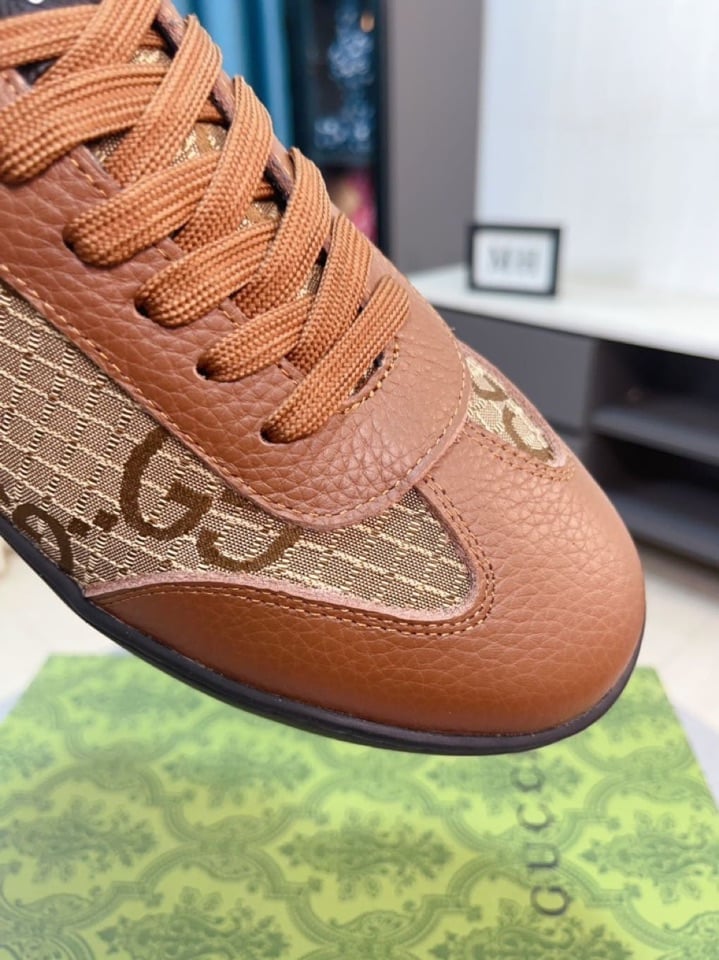 Gucci Gg Canvas And Leather Low Top Sneakers Brown view 6