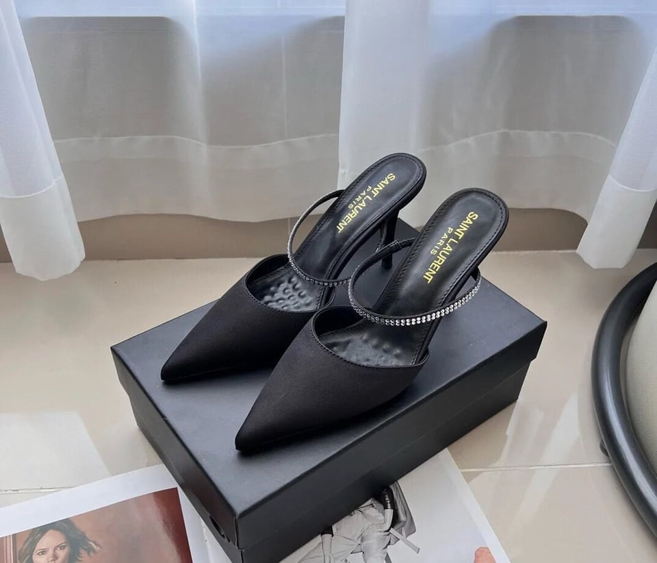 Saint Laurent Barbara Mules Satin And Rhinestones In Black 7997159Qn0A1021 view 5