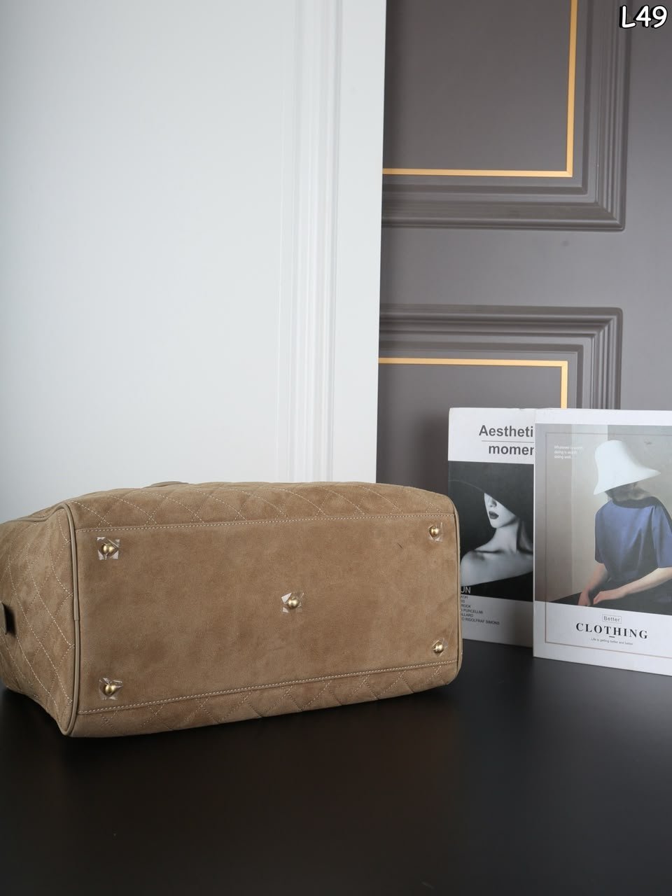 Chanel Maxi Bowling Bag Calfskin Suede, Calfskin Leather &amp; Gold-tone Metal Dark Beige 42cm/16.5in AS6212 view 4