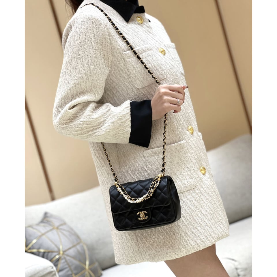 Chanel Mini Flap Bag with Pearl Top Handle Chain view 3
