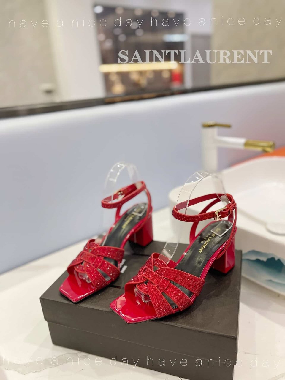 Saint Laurent Tribute Leather Sandals Metallic Red view 5