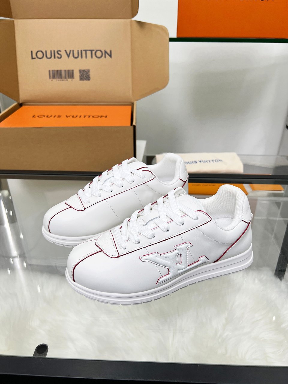 Louis Vuitton LV White Sneakers with Red Stitching – Women’s Shoes view 9