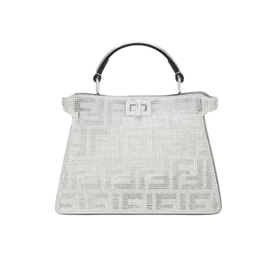 Fendi Peekaboo Iseeu Petite Silver Leather Bag With Crystal Ff Motif 21Cm view 2