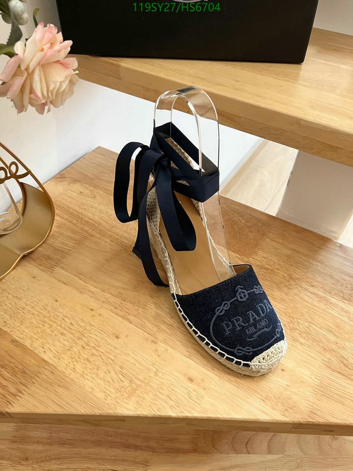 Prada Linen Espadrille Wedge Sandals Blue view 6