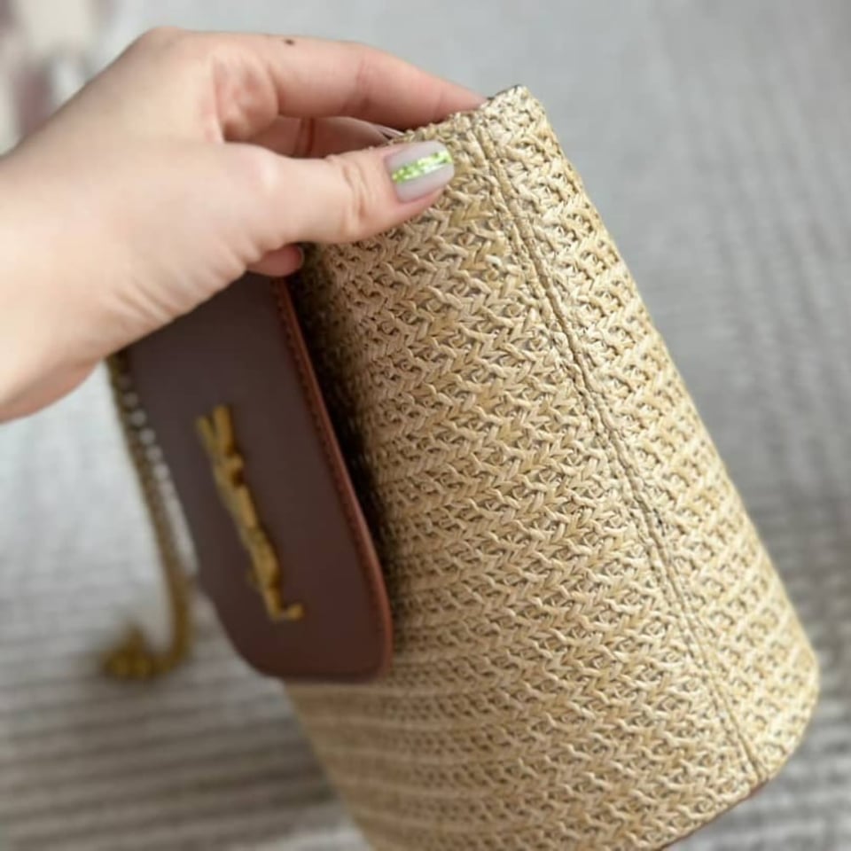 Saint Laurent Mini Manon In Raffia And Aged Vegetable Tanned Leather Naturel 23Cm view 7