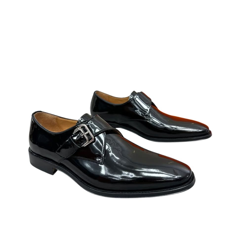 Hermès Black Polished Leather Monk Strap- Shoes for Men