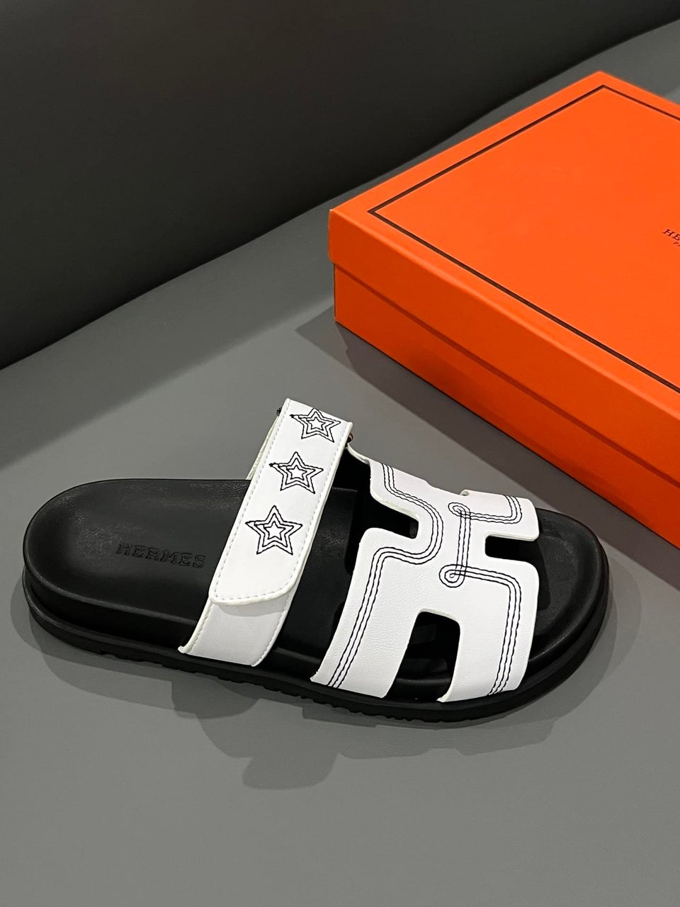 Hermes Chypre Sandal Star Stitched Blanc White view 6