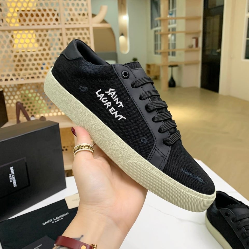 Saint Laurent Court Classic Embroidered Sneakers Black 611106Gup501000 view 5