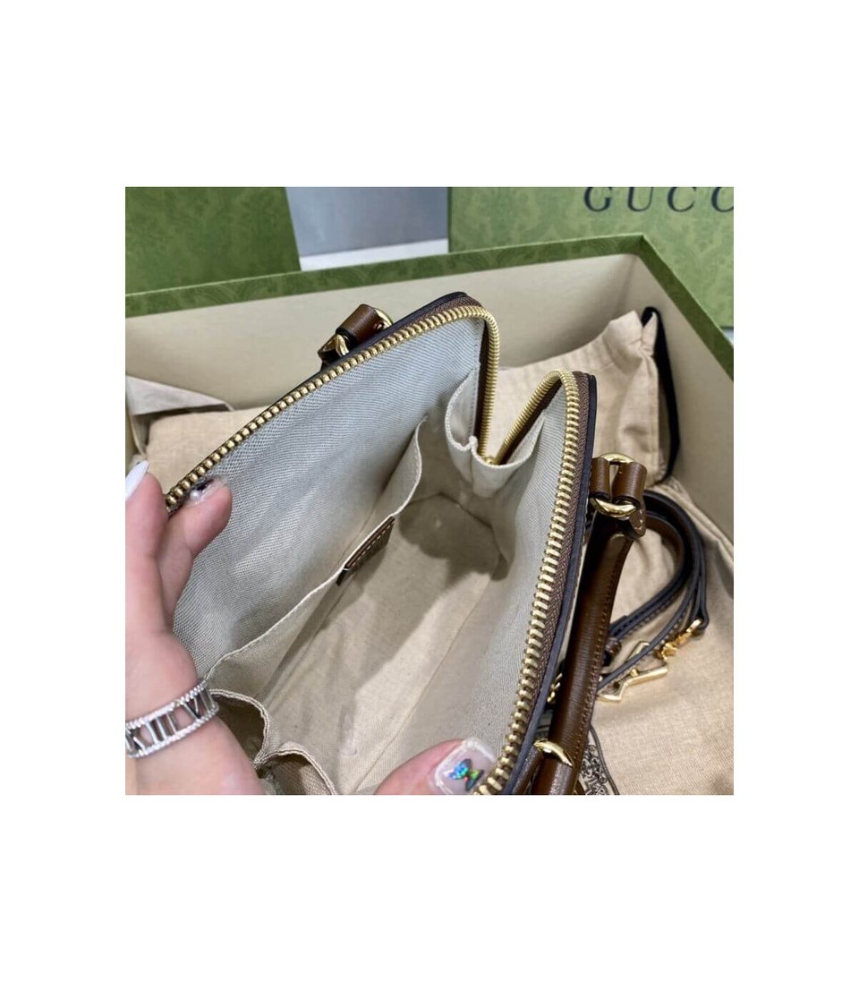 Gucci Horsebit 1955 Mini Top Handle Bag In Brown GG Supreme Canvas 20cm/ 7.9in view 14
