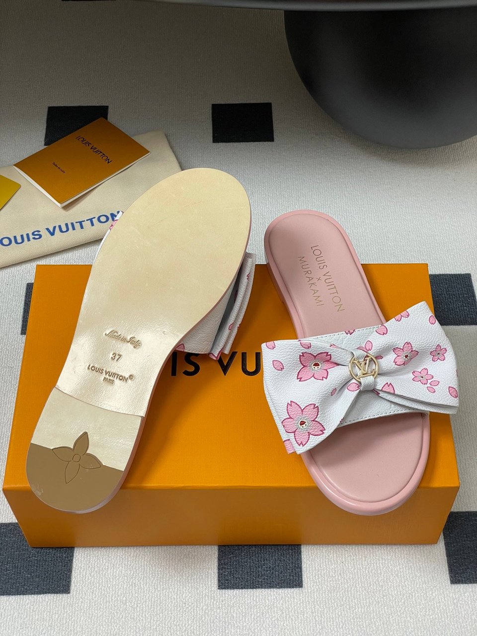 Louis Vuitton x Takashi Murakami Lily Flat Mule Bow Slide Sandals Pink Canvas 1AGVYA view 11