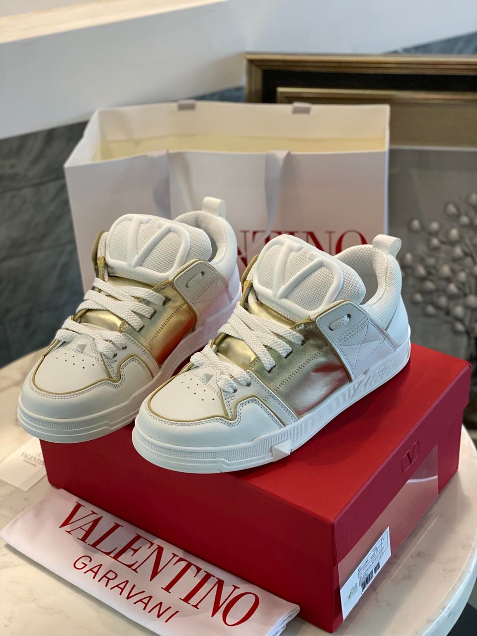 Valentino Garavani Open Skate Sneakers White And Gold view 10