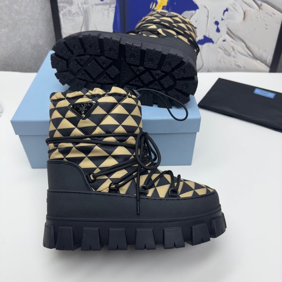 Prada Nylon Gabardine Apr?S Ski Booties Black Beige view 5