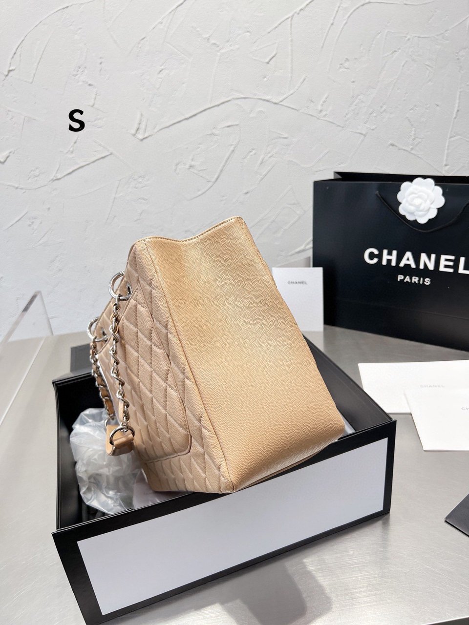 Chanel Grand Shopping Tote Bag Beige Caviar 33Cm/13in view 7