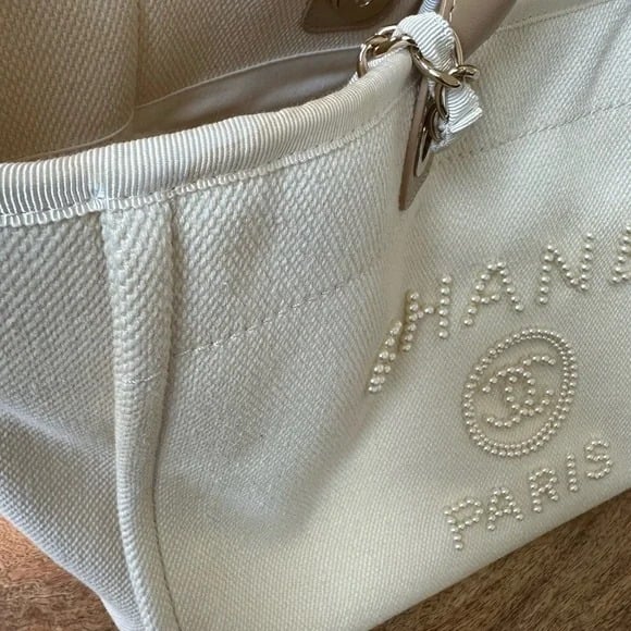 Chanel Deauville Shopping Small Tote 35Cm Mixed Fabric Calfskin White view 6