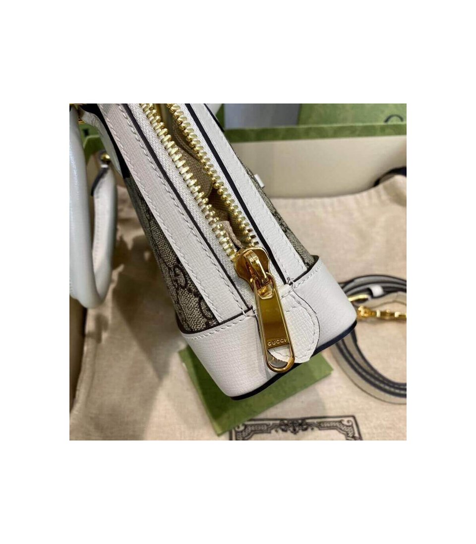 Gucci Horsebit 1955 Mini Top Handle Bag In White GG Supreme Canvas 20cm/ 7.9in view 15