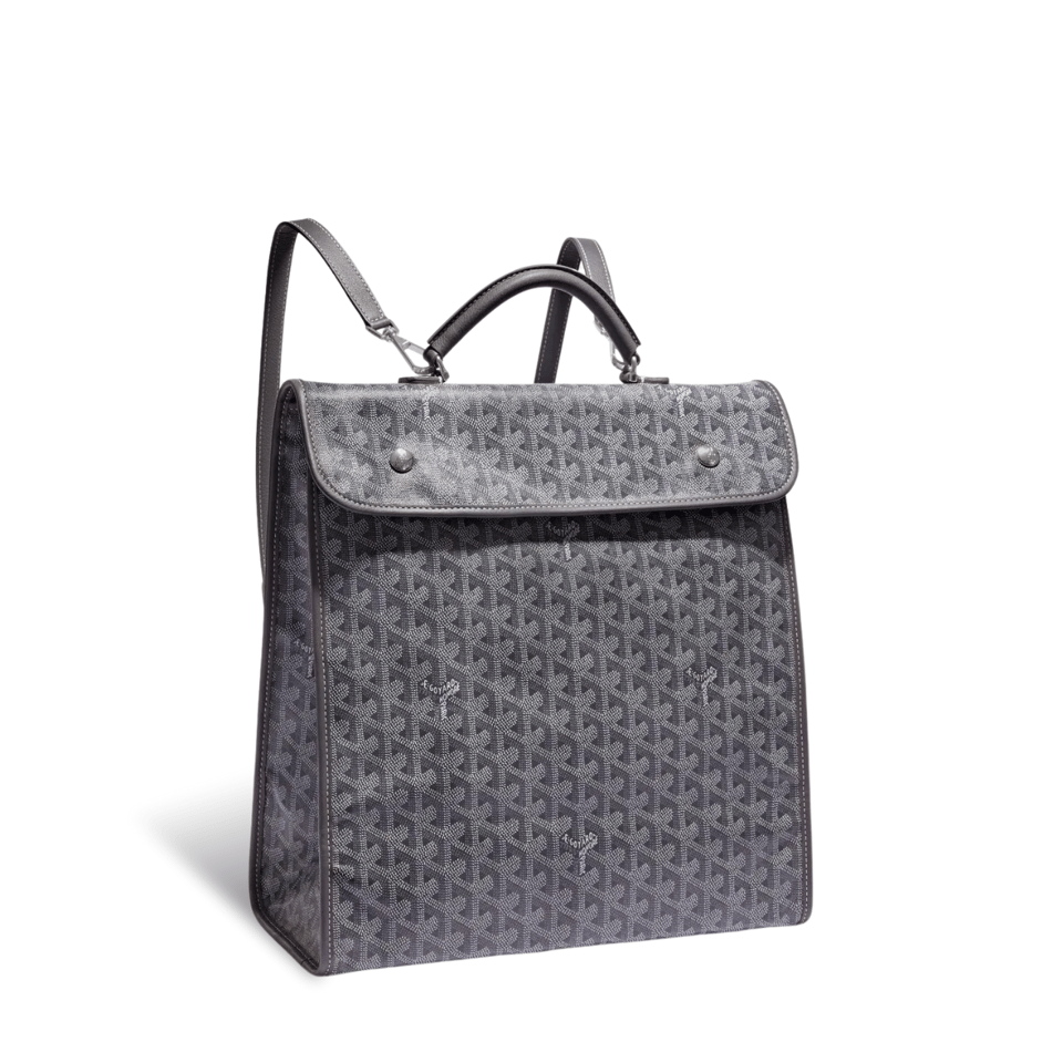 Goyard Leger Backpack 37 Cm Gray Goyardine Canvas With Calfskin Trim