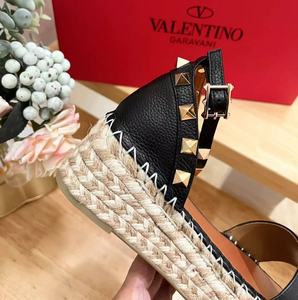 Valentino Garavani Rockstud Calfskin Flatform Espadrille Sandals view 9