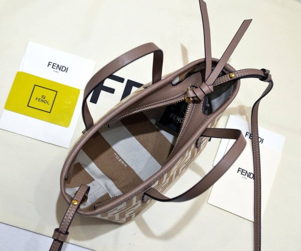 Fendi Roll FF Beige Jacquard Mini Bag 16cm view 9