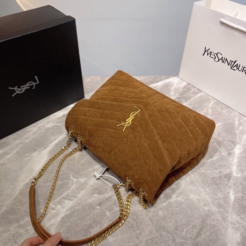 Saint Laurent Cinnamon Loulou Large Chain Bag In Suede Brown 31Cm view 5