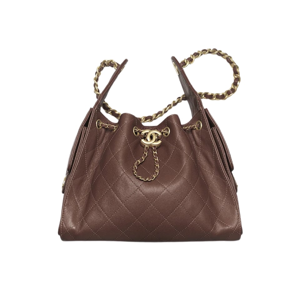 Chanel 25 Small Size Handbag Calfskin With Grain Effect &amp; Gold Metallic Brown 30cm/11.8in AS5293