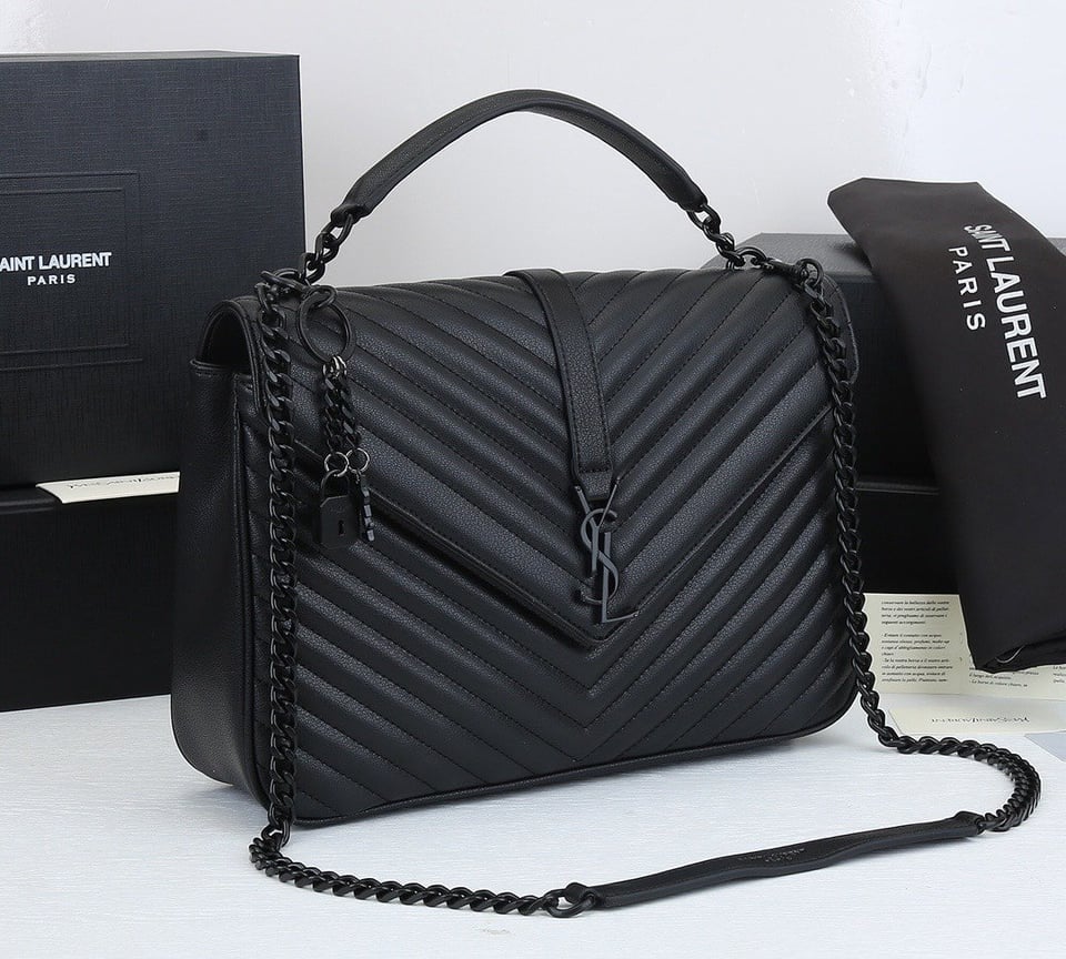 Saint Laurent College Large Chain Bag Black Tone Hardware 32Cm view 9