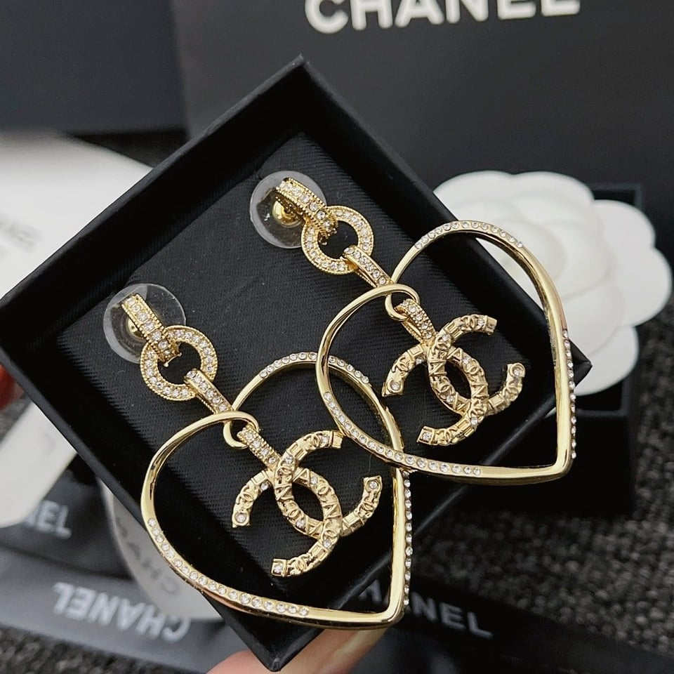 Chanel Gold Cc Logo Heart Earrings view 3