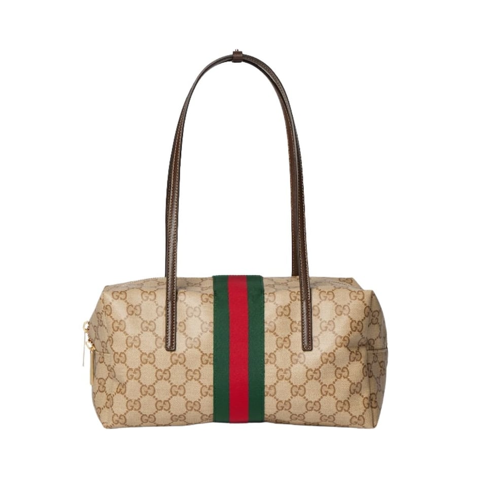 Gucci Melrose Medium Boston Bag 29cm/11.4in Sand And Brown GG Canvas 875228 FAF79 8547