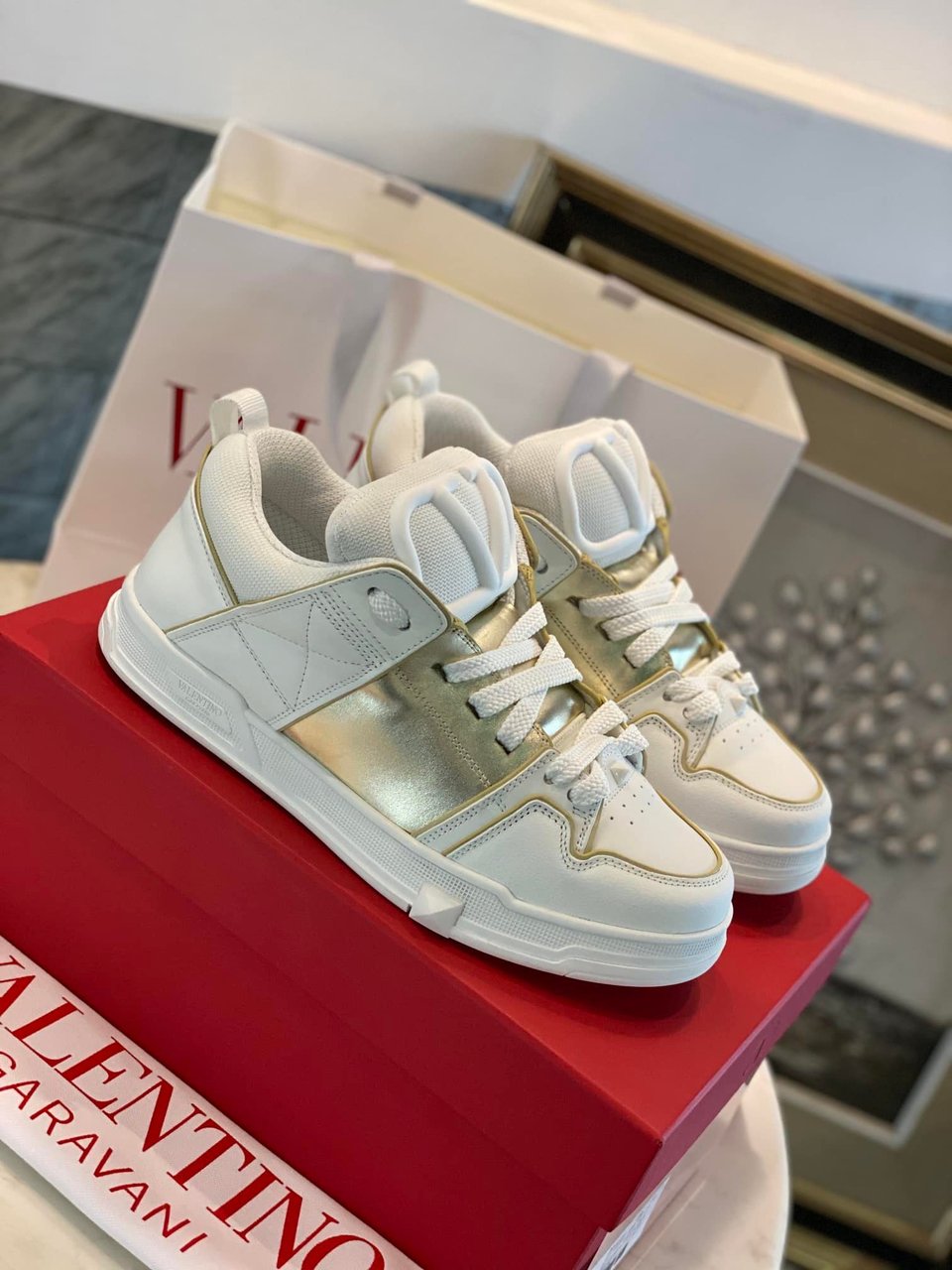 Valentino Garavani Open Skate Sneakers White And Gold view 8