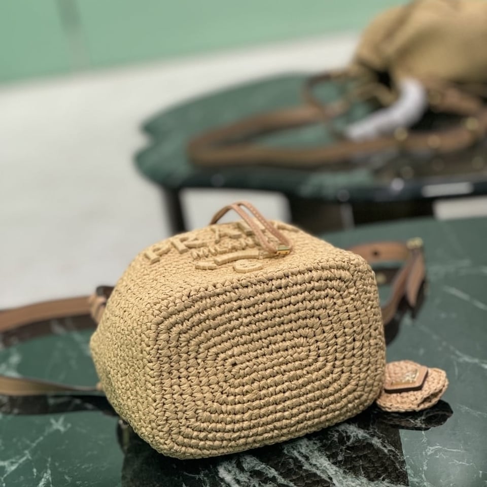 Prada Crochet And Mini Bucket Bag Natural 20Cm view 6