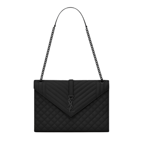 Saint Laurent Envelope Large Bag In Mix Matelasse Grain De Poudre Embossed Leather Black 31Cm view 2