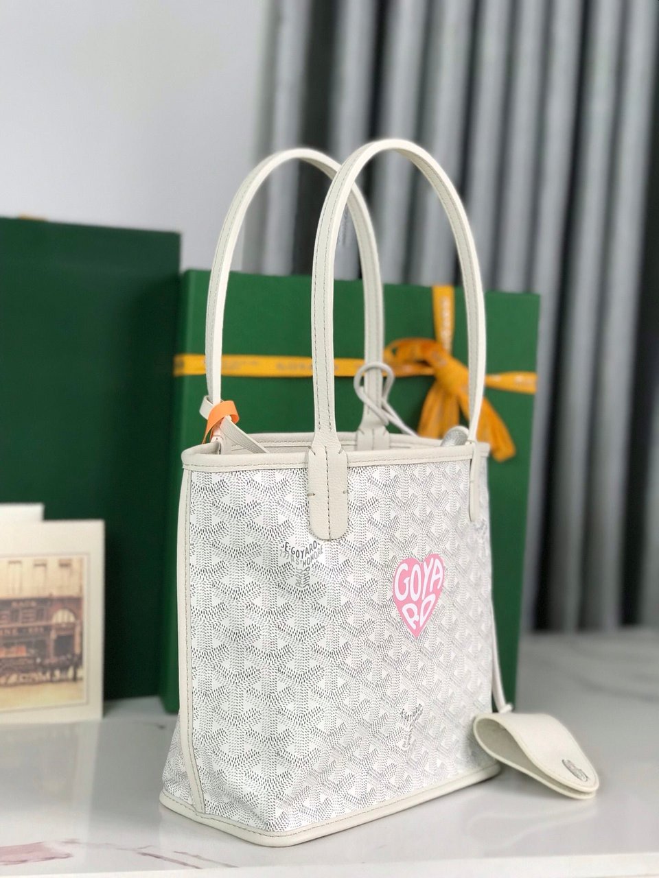 Goyard Anjou Mini Bag 20cm White Calfskin And Goyardine Canvas view 5