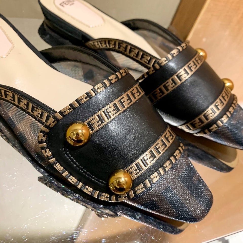 Fendi Ff Beige Strap Half Slippers Black view 4
