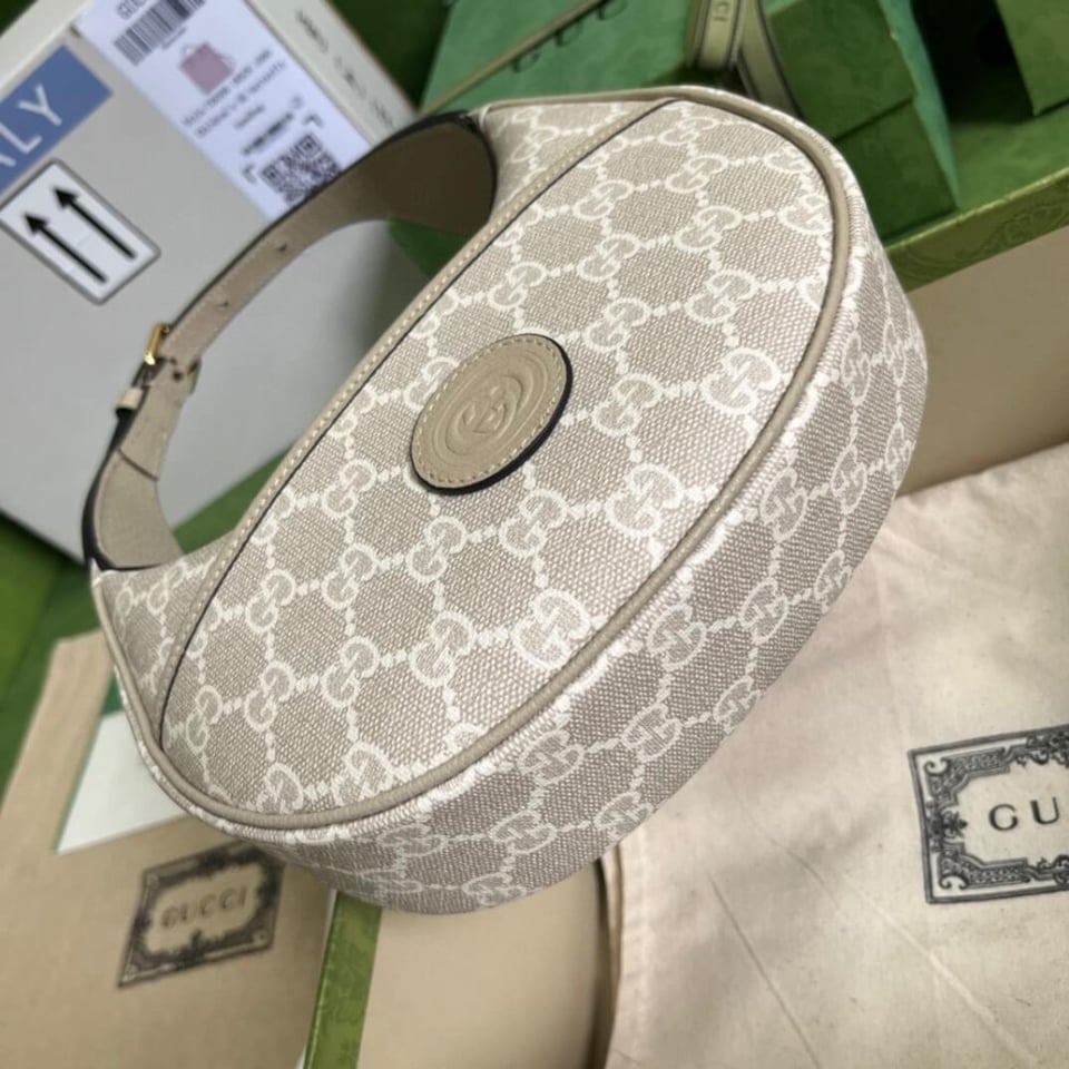 Gucci Half-Moon-Shaped Mini Bag with Interlocking G Oatmeal view 10