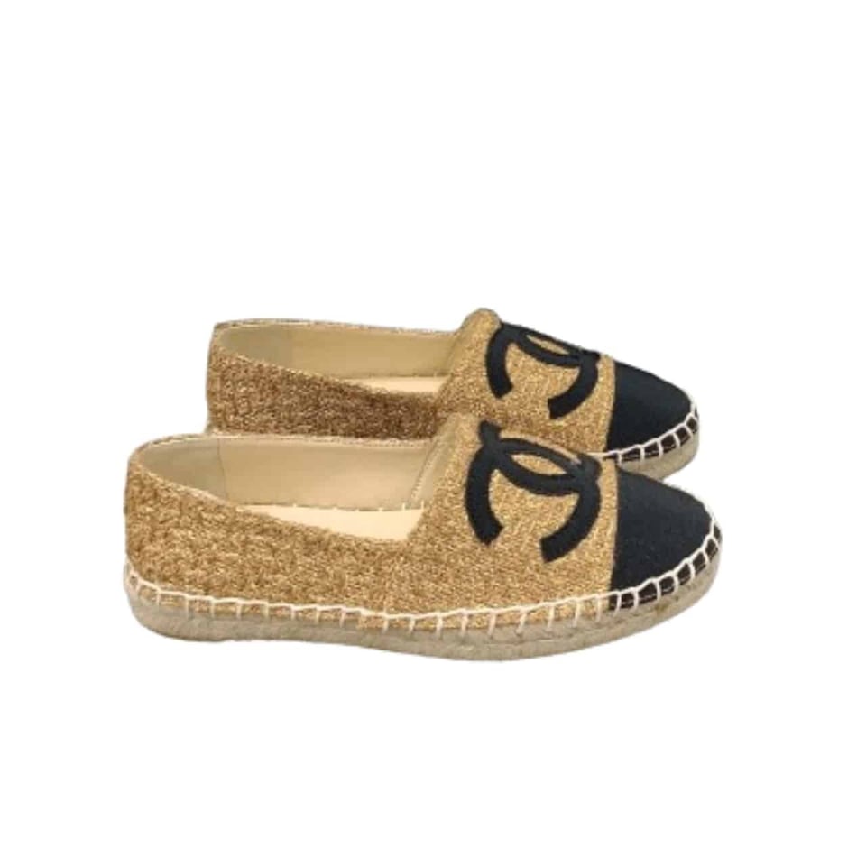 Chanel Cc Espadrilles Tweed Slip On Crinkled Beige view 2