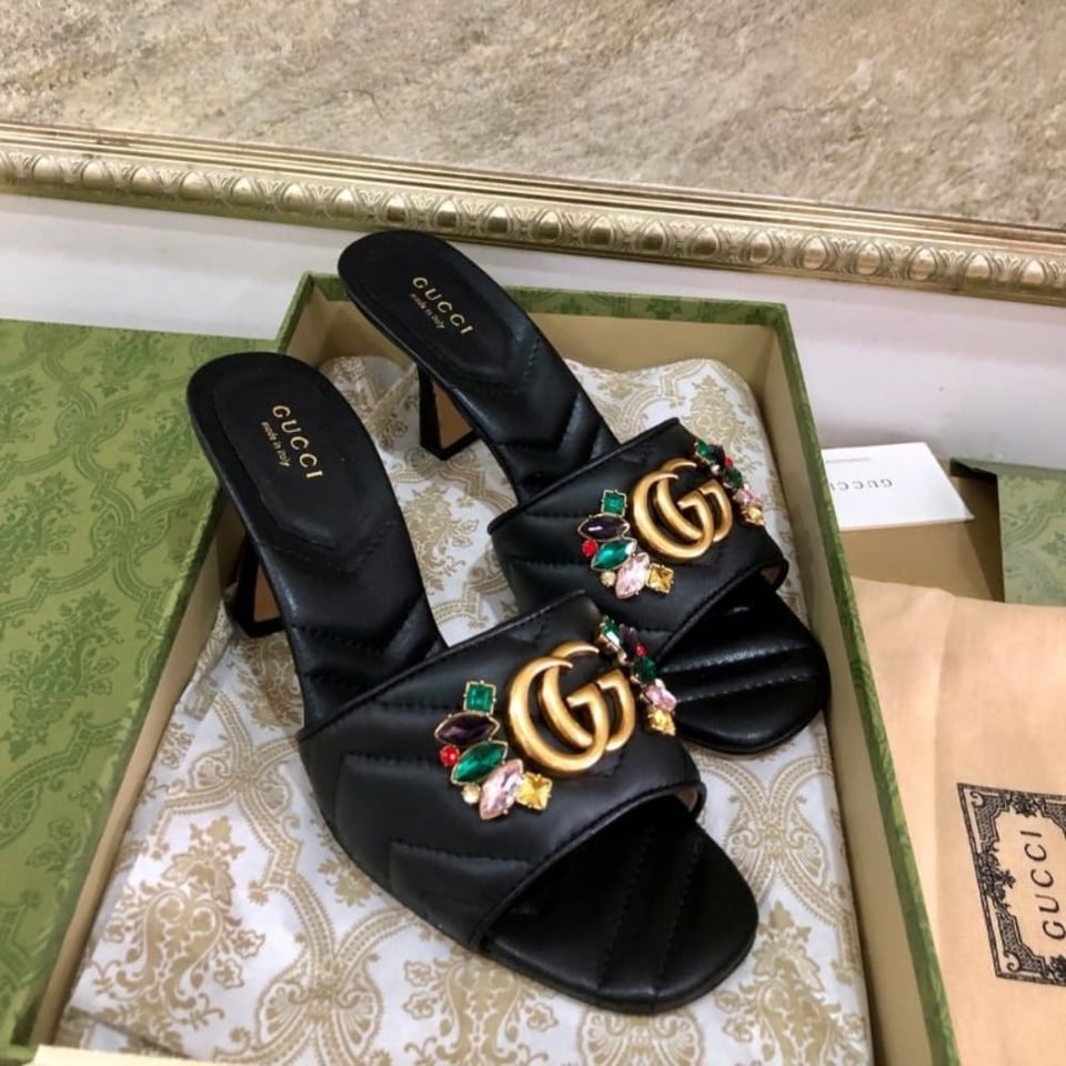 Gucci Women?S Flower Double G Slide Sandal Black view 4