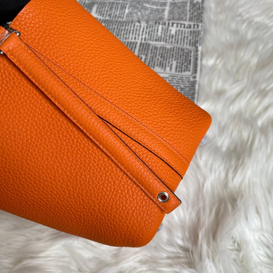 Hermes Picotin Lock Bag In Taurillon Clemence Orange 22Cm view 6