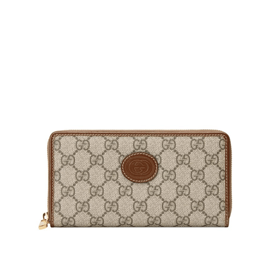 Gucci Ophidia GG Zip Around Wallet With Interlocking G Brown 8in/19cm For Men