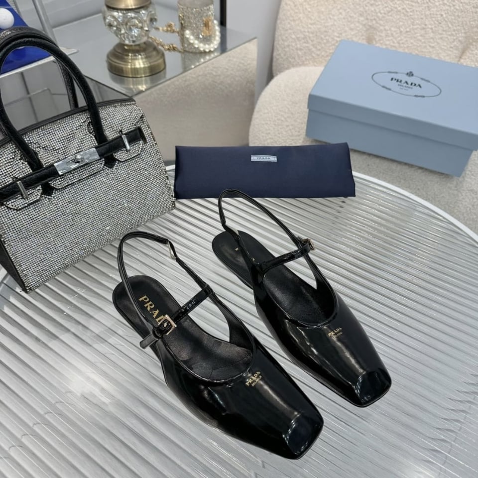 Prada Patent Leather Slingback Ballerinas Black 1F828N 069 F0002 F 015 view 5